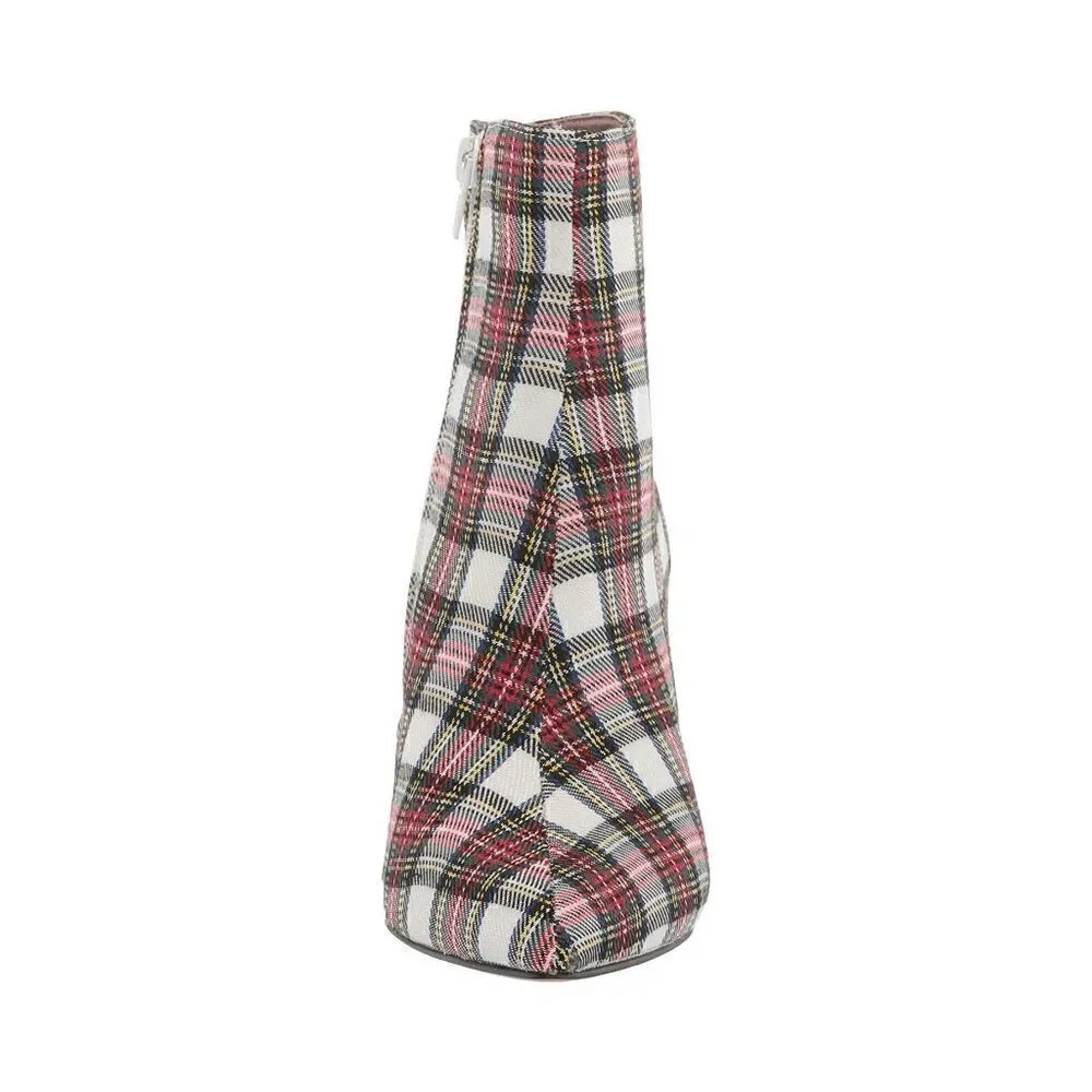 Betsey Johnson Kassie Black White‎ Red Plaid Beaded Heel Dress Bootie Size 5